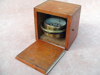 19th century dry card boat compass with brass bowl